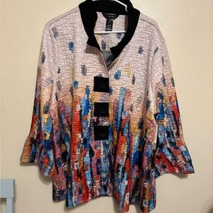 Ali Miles 2X Quilted Abstract Print Jacket Artsy Statement Coat